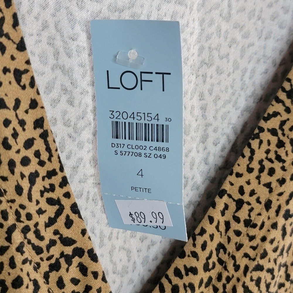 NWT Loft Petite Black & Tan Leopard Print V-neck Midi Shirt Dress Size 4P - Picture 7 of 8